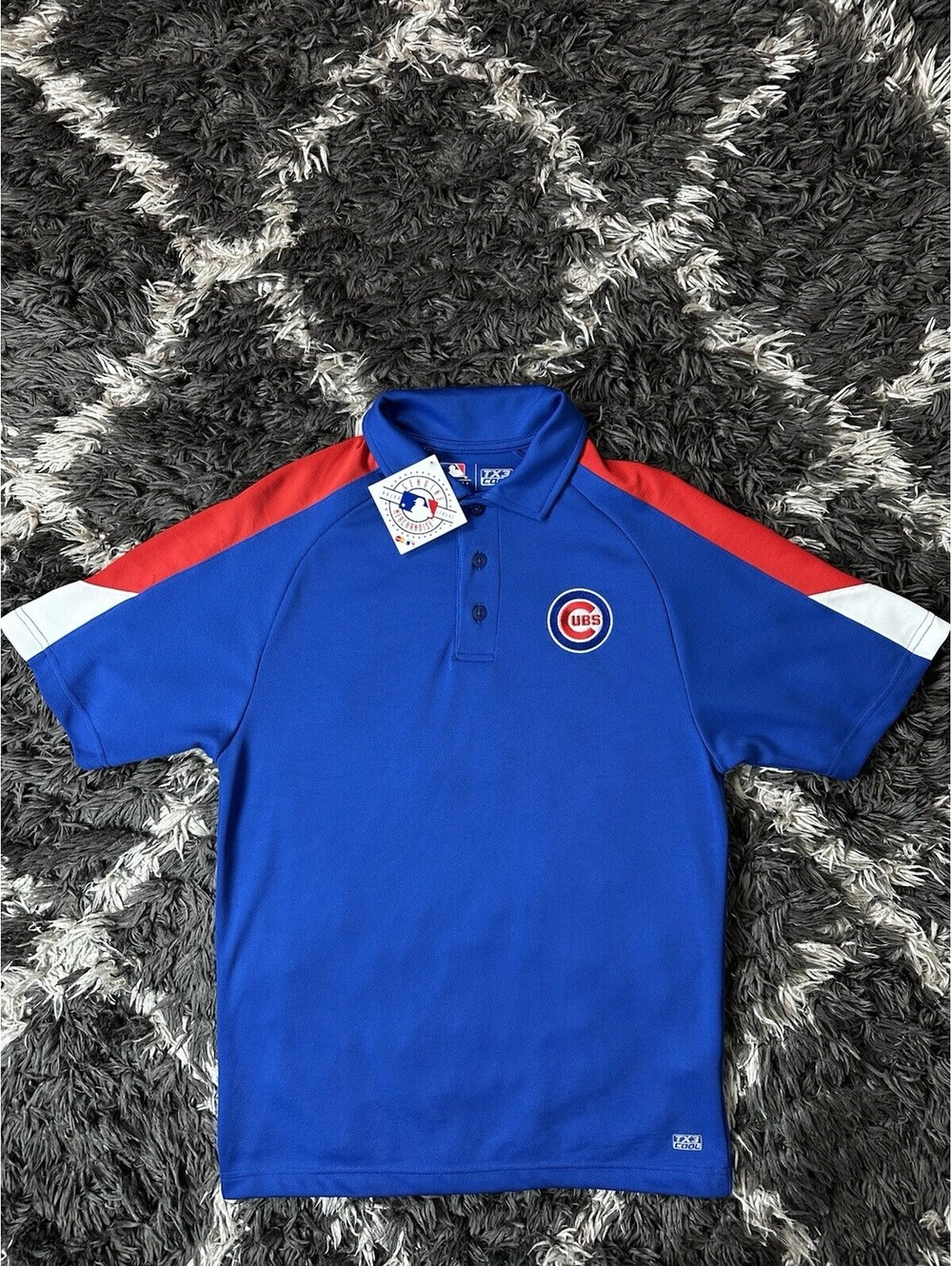 NWT MLB Genuine Merchandise Chicago Cubs TX3 Cool Polo Shirt Blue Red Men’s S